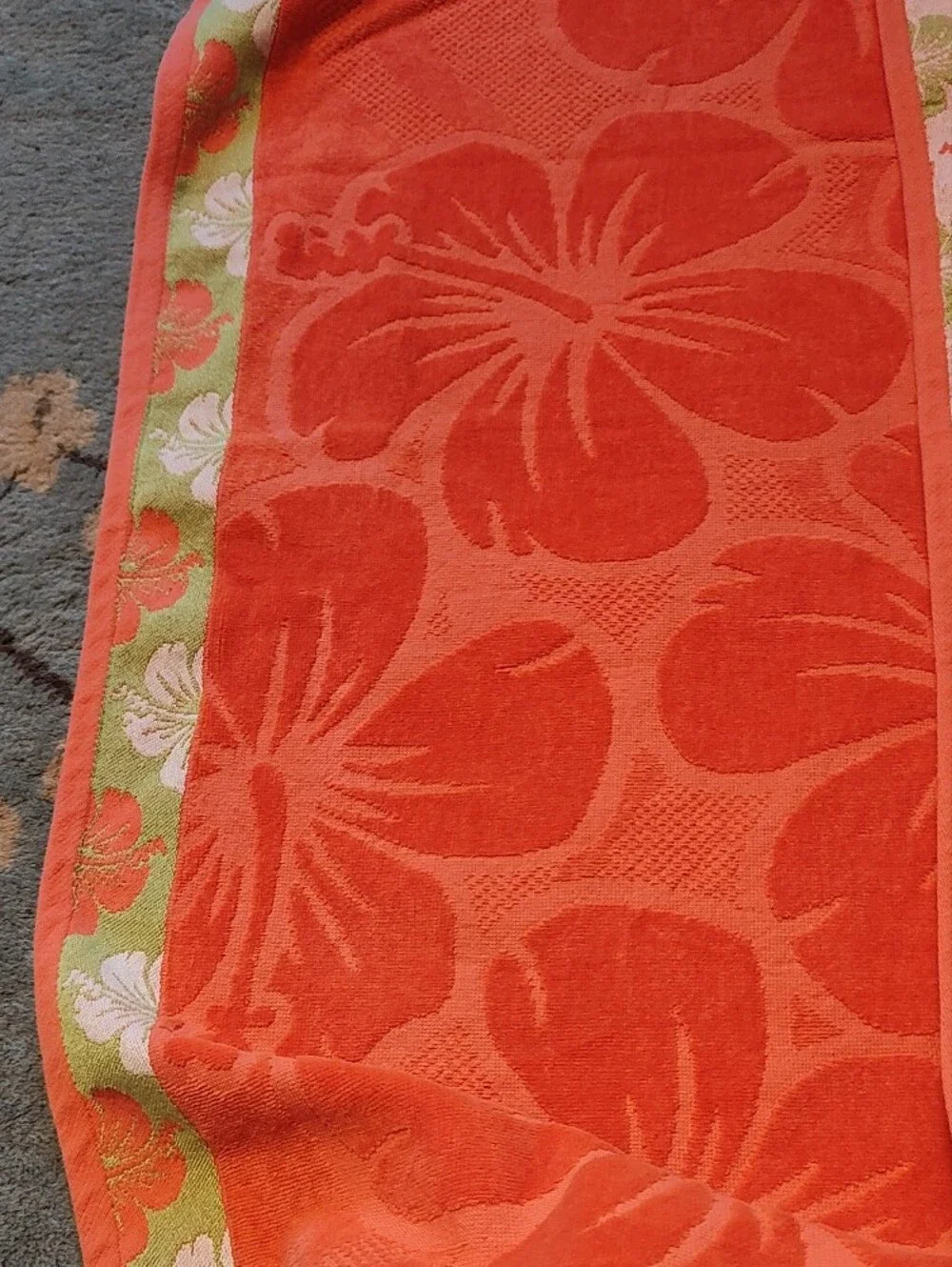 Hibiscus Jacquard Beach Towel - Vibrant Coral Orange